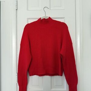 J. Crew Red Turtleneck Sweater with Ribbed Texture